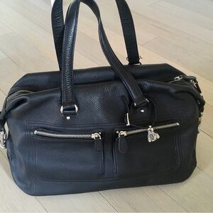Ghurka Black Leather Duffel Bag with Silver Hardware
